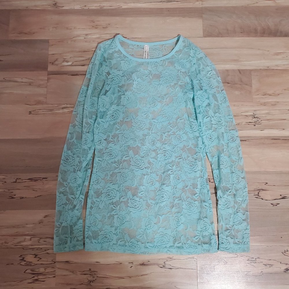 Teal lace see through long sleeve
